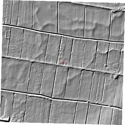 Shaded relief map of the ground around PE262RG, computed from Environment Agency LiDAR. The ground here sits at about -2 m above sea level and falls 5 m across the surrounding 800 m. Surface water reaching this point runs off ground lying to the south-south-east, 1.0 m higher.