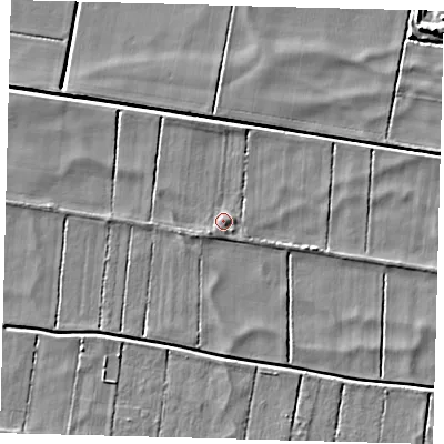 Shaded relief map of the ground around PE262RW, computed from Environment Agency LiDAR. The ground here sits at about -1 m above sea level and falls 6 m across the surrounding 800 m. Surface water reaching this point runs off ground lying to the south-west, 1.1 m higher.