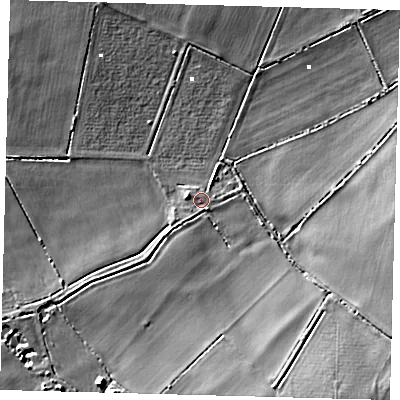 Shaded relief map of the ground around PE262RX, computed from Environment Agency LiDAR. The ground here sits at about 3 m above sea level and falls 20 m across the surrounding 800 m. Surface water reaching this point runs off ground lying to the south-south-east, 11.6 m higher.