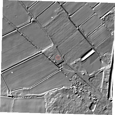 Shaded relief map of the ground around PE262SA, computed from Environment Agency LiDAR. The ground here sits at about 2 m above sea level and falls 9 m across the surrounding 800 m. Surface water reaching this point runs off ground lying to the south-south-west, 1.8 m higher.