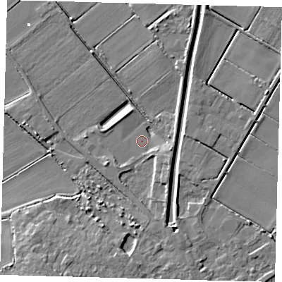 Shaded relief map of the ground around PE262SB, computed from Environment Agency LiDAR. The ground here sits at about 0 m above sea level and falls 10 m across the surrounding 800 m. Surface water reaching this point runs off ground lying to the east-south-east, 4.6 m higher.