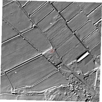 Shaded relief map of the ground around PE262SL, computed from Environment Agency LiDAR. The ground here sits at about 2 m above sea level and falls 8 m across the surrounding 800 m. Surface water reaching this point runs off ground lying to the east, 1.8 m higher.