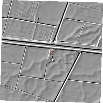 Shaded relief map of the ground around PE262SN, computed from Environment Agency LiDAR. The ground here sits at about 1 m above sea level and falls 5 m across the surrounding 800 m. Surface water reaching this point runs off ground lying to the north, 2.0 m higher.