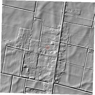 Shaded relief map of the ground around PE262SP, computed from Environment Agency LiDAR. The ground here sits at about -1 m above sea level and falls 4 m across the surrounding 800 m. Surface water reaching this point runs off ground lying to the east-south-east, 2.2 m higher.