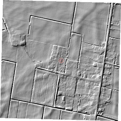 Shaded relief map of the ground around PE262SZ, computed from Environment Agency LiDAR. The ground here sits at about -1 m above sea level and falls 4 m across the surrounding 800 m. Surface water reaching this point runs off ground lying to the south, 1.8 m higher.