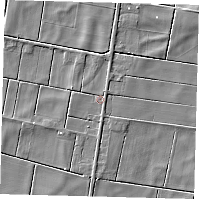 Shaded relief map of the ground around PE262TD, computed from Environment Agency LiDAR. The ground here sits at about -0 m above sea level and falls 4 m across the surrounding 800 m. Surface water reaching this point runs off ground lying to the east-north-east, 1.9 m higher.