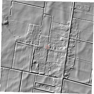 Shaded relief map of the ground around PE262TG, computed from Environment Agency LiDAR. The ground here sits at about -0 m above sea level and falls 4 m across the surrounding 800 m. Surface water reaching this point runs off ground lying to the south-west, 2.3 m higher.