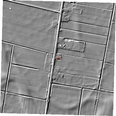Shaded relief map of the ground around PE262TJ, computed from Environment Agency LiDAR. The ground here sits at about 0 m above sea level and falls 4 m across the surrounding 800 m. Surface water reaching this point runs off ground lying to the west-north-west, 1.2 m higher.