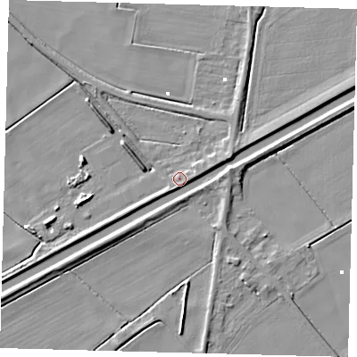 Shaded relief map of the ground around PE262TP, computed from Environment Agency LiDAR. The ground here sits at about 1 m above sea level and falls 5 m across the surrounding 800 m. Surface water reaching this point runs off ground lying to the east, 3.7 m higher.