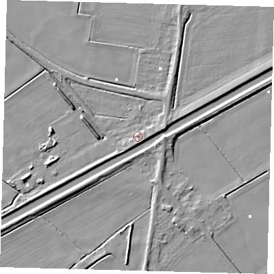 Shaded relief map of the ground around PE262TQ, computed from Environment Agency LiDAR. The ground here sits at about 2 m above sea level and falls 5 m across the surrounding 800 m. Surface water reaching this point runs off ground lying to the east-north-east, 1.9 m higher.
