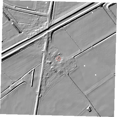 Shaded relief map of the ground around PE262TR, computed from Environment Agency LiDAR. The ground here sits at about 1 m above sea level and falls 5 m across the surrounding 800 m. Surface water reaching this point runs off ground lying to the south-south-east, 1.9 m higher.