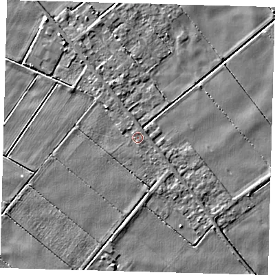 Shaded relief map of the ground around PE262UA, computed from Environment Agency LiDAR. The ground here sits at about 0 m above sea level and falls 4 m across the surrounding 800 m. Surface water reaching this point runs off ground lying to the east-south-east, 1.0 m higher.