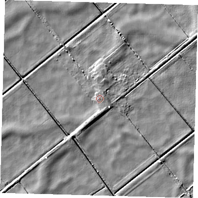 Shaded relief map of the ground around PE262UE, computed from Environment Agency LiDAR. The ground here sits at about 0 m above sea level and falls 4 m across the surrounding 800 m. Surface water reaching this point runs off ground lying to the north-east, 1.6 m higher.