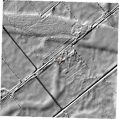 Shaded relief map of the ground around PE262UF, computed from Environment Agency LiDAR. The ground here sits at about -0 m above sea level and falls 4 m across the surrounding 800 m. Surface water reaching this point runs off ground lying to the north-east, 2.7 m higher.
