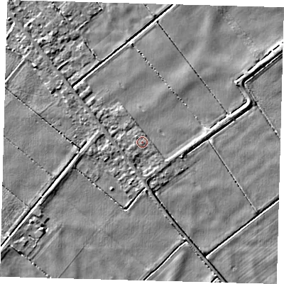 Shaded relief map of the ground around PE262UL, computed from Environment Agency LiDAR. The ground here sits at about 0 m above sea level and falls 4 m across the surrounding 800 m. Surface water reaching this point runs off ground lying to the south-south-west, 1.5 m higher.