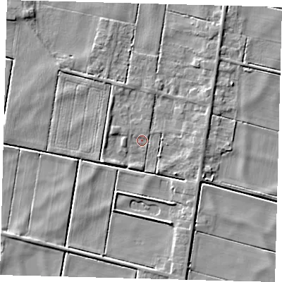 Shaded relief map of the ground around PE262UT, computed from Environment Agency LiDAR. The ground here sits at about -1 m above sea level and falls 4 m across the surrounding 800 m. Surface water reaching this point runs off ground lying to the east, 2.5 m higher.