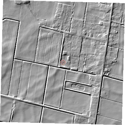 Shaded relief map of the ground around PE262UW, computed from Environment Agency LiDAR. The ground here sits at about -1 m above sea level and falls 4 m across the surrounding 800 m. Surface water reaching this point runs off ground lying to the north, 2.0 m higher.