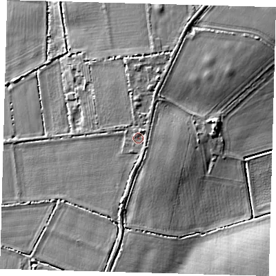 Shaded relief map of the ground around PE262XE, computed from Environment Agency LiDAR. The ground here sits at about 6 m above sea level and falls 9 m across the surrounding 800 m. Surface water reaching this point runs off ground lying to the south-south-west, 2.4 m higher.