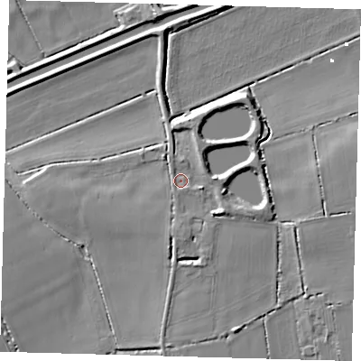 Shaded relief map of the ground around PE262XH, computed from Environment Agency LiDAR. The ground here sits at about 4 m above sea level and falls 9 m across the surrounding 800 m. Surface water reaching this point runs off ground lying to the south, 1.7 m higher.