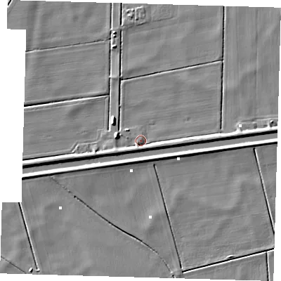 Shaded relief map of the ground around PE262XS, computed from Environment Agency LiDAR. The ground here sits at about 0 m above sea level and falls 5 m across the surrounding 800 m. Surface water reaching this point runs off ground lying to the south-east, 3.0 m higher.