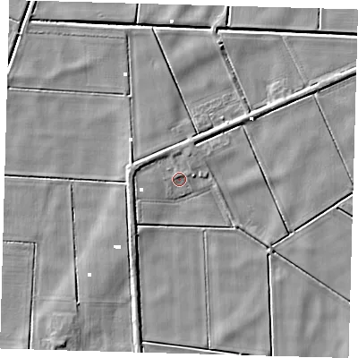 Shaded relief map of the ground around PE262XU, computed from Environment Agency LiDAR. The ground here sits at about -0 m above sea level and falls 4 m across the surrounding 800 m. Surface water reaching this point runs off ground lying to the north-west, 1.1 m higher.
