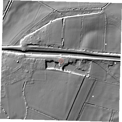 Shaded relief map of the ground around PE262YA, computed from Environment Agency LiDAR. The ground here sits at about 4 m above sea level and falls 9 m across the surrounding 800 m. Surface water reaching this point runs off ground lying to the west-south-west, 3.9 m higher.
