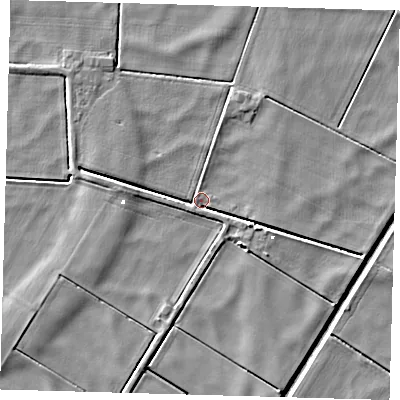 Shaded relief map of the ground around PE262YB, computed from Environment Agency LiDAR. The ground here sits at about -0 m above sea level and falls 4 m across the surrounding 800 m. Surface water reaching this point runs off ground lying to the north-north-east, 3.0 m higher.