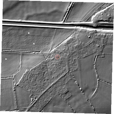 Shaded relief map of the ground around PE262YP, computed from Environment Agency LiDAR. The ground here sits at about 5 m above sea level and falls 8 m across the surrounding 800 m. Surface water reaching this point runs off ground lying to the east, 1.2 m higher.