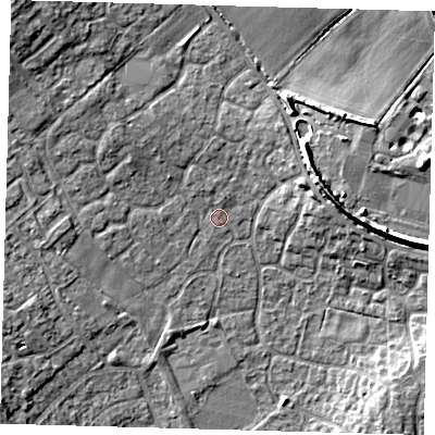 Shaded relief map of the ground around PE273DY, computed from Environment Agency LiDAR. The ground here sits at about 11 m above sea level and falls 10 m across the surrounding 800 m. Surface water reaching this point runs off ground lying to the north-north-west, 1.2 m higher.