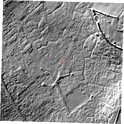 Shaded relief map of the ground around PE273FL, computed from Environment Agency LiDAR. The ground here sits at about 10 m above sea level and falls 9 m across the surrounding 800 m. Surface water reaching this point runs off ground lying to the west-north-west, 2.1 m higher.
