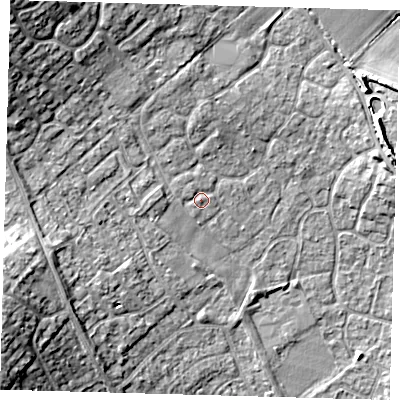 Shaded relief map of the ground around PE273HF, computed from Environment Agency LiDAR. The ground here sits at about 12 m above sea level and falls 14 m across the surrounding 800 m. Surface water reaching this point runs off ground lying to the west-north-west, 0.8 m higher.