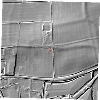 Shaded relief map of the ground around PE273ND, computed from Environment Agency LiDAR. The ground here sits at about 10 m above sea level and falls 7 m across the surrounding 800 m. Surface water reaching this point runs off ground lying to the north-east, 2.3 m higher.