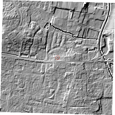 Shaded relief map of the ground around PE273NG, computed from Environment Agency LiDAR. The ground here sits at about 8 m above sea level and falls 7 m across the surrounding 800 m. Surface water reaching this point runs off ground lying to the east-south-east, 1.1 m higher.
