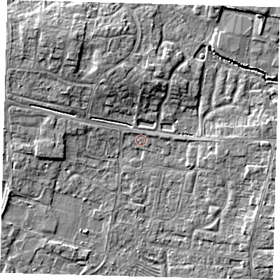 Shaded relief map of the ground around PE273NH, computed from Environment Agency LiDAR. The ground here sits at about 7 m above sea level and falls 6 m across the surrounding 800 m. Surface water reaching this point runs off ground lying to the north, 0.8 m higher.