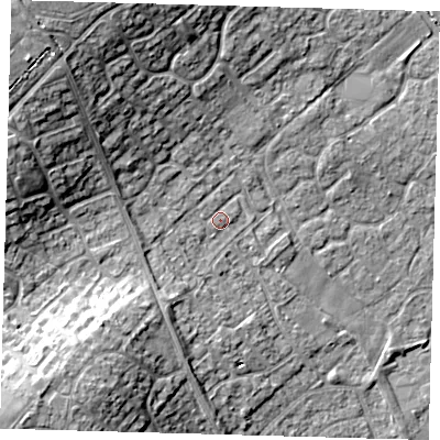 Shaded relief map of the ground around PE273UP, computed from Environment Agency LiDAR. The ground here sits at about 13 m above sea level and falls 17 m across the surrounding 800 m. Surface water reaching this point runs off ground lying to the west-north-west, 3.7 m higher.