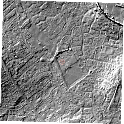 Shaded relief map of the ground around PE273WF, computed from Environment Agency LiDAR. The ground here sits at about 9 m above sea level and falls 9 m across the surrounding 800 m. Surface water reaching this point runs off ground lying to the west-north-west, 1.0 m higher.