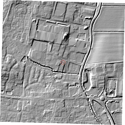 Shaded relief map of the ground around PE273WR, computed from Environment Agency LiDAR. The ground here sits at about 8 m above sea level and falls 7 m across the surrounding 800 m. Surface water reaching this point runs off ground lying to the north-west, 1.4 m higher.