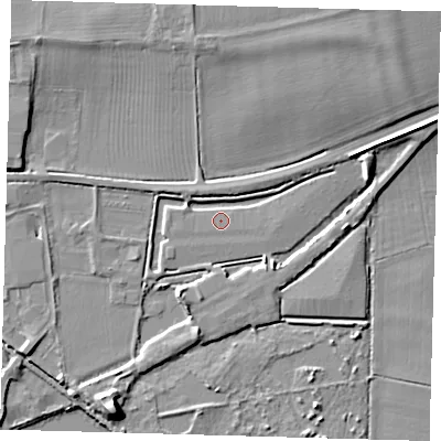 Shaded relief map of the ground around PE274NB, computed from Environment Agency LiDAR. The ground here sits at about 6 m above sea level and falls 9 m across the surrounding 800 m. Surface water reaching this point runs off ground lying to the west-north-west, 1.4 m higher.