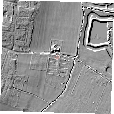 Shaded relief map of the ground around PE274TN, computed from Environment Agency LiDAR. The ground here sits at about 5 m above sea level and falls 12 m across the surrounding 800 m. Surface water reaching this point runs off ground lying to the west-north-west, 9.2 m higher.