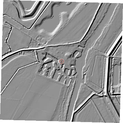 Shaded relief map of the ground around PE274TW, computed from Environment Agency LiDAR. The ground here sits at about 5 m above sea level and falls 5 m across the surrounding 800 m. Surface water reaching this point runs off ground lying to the north-west, 2.7 m higher.