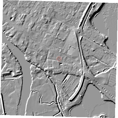 Shaded relief map of the ground around PE275BG, computed from Environment Agency LiDAR. The ground here sits at about 7 m above sea level and falls 6 m across the surrounding 800 m. The ground contributing surface water to this point lies to the north-west.