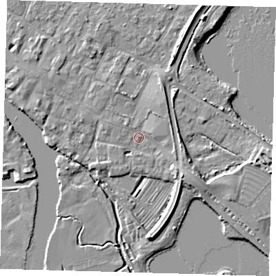 Shaded relief map of the ground around PE275BH, computed from Environment Agency LiDAR. The ground here sits at about 7 m above sea level and falls 6 m across the surrounding 800 m. Surface water reaching this point runs off ground lying to the south-east, 3.2 m higher.