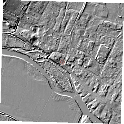 Shaded relief map of the ground around PE275BZ, computed from Environment Agency LiDAR. The ground here sits at about 7 m above sea level and falls 8 m across the surrounding 800 m. Surface water reaching this point runs off ground lying to the north-west, 1.2 m higher.