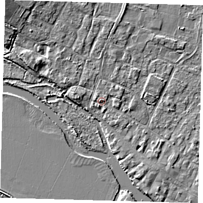 Shaded relief map of the ground around PE275DE, computed from Environment Agency LiDAR. The ground here sits at about 7 m above sea level and falls 6 m across the surrounding 800 m. Surface water reaching this point runs off ground lying to the south-south-west, 1.3 m higher.