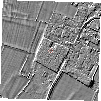 Shaded relief map of the ground around PE275DH, computed from Environment Agency LiDAR. The ground here sits at about 7 m above sea level and falls 3 m across the surrounding 800 m. The ground contributing surface water to this point lies to the south-east.