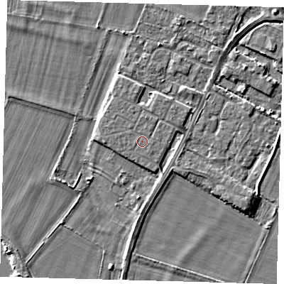 Shaded relief map of the ground around PE275DW, computed from Environment Agency LiDAR. The ground here sits at about 7 m above sea level and falls 3 m across the surrounding 800 m. Surface water reaching this point runs off ground lying to the north, 0.7 m higher.