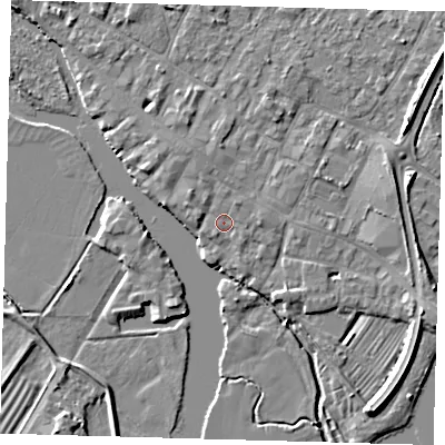 Shaded relief map of the ground around PE275DX, computed from Environment Agency LiDAR. The ground here sits at about 7 m above sea level and falls 5 m across the surrounding 800 m. Surface water reaching this point runs off ground lying to the north-north-east, 0.7 m higher.