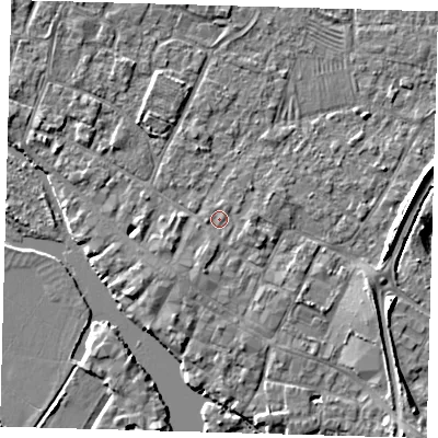 Shaded relief map of the ground around PE275EE, computed from Environment Agency LiDAR. The ground here sits at about 7 m above sea level and falls 5 m across the surrounding 800 m. Surface water reaching this point runs off ground lying to the south-south-west, 1.9 m higher.