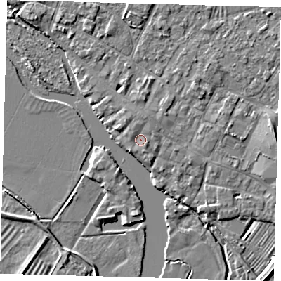 Shaded relief map of the ground around PE275EH, computed from Environment Agency LiDAR. The ground here sits at about 7 m above sea level and falls 5 m across the surrounding 800 m. Surface water reaching this point runs off ground lying to the south-east, 0.9 m higher.