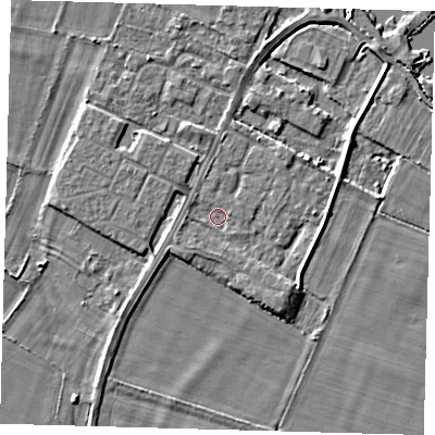 Shaded relief map of the ground around PE275EX, computed from Environment Agency LiDAR. The ground here sits at about 6 m above sea level and falls 3 m across the surrounding 800 m. Surface water reaching this point runs off ground lying to the south-east, 2.3 m higher.